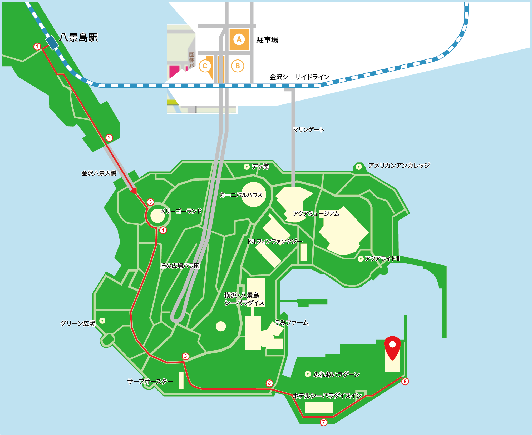 電車でお越しのお客様用の八景島島内俯瞰図